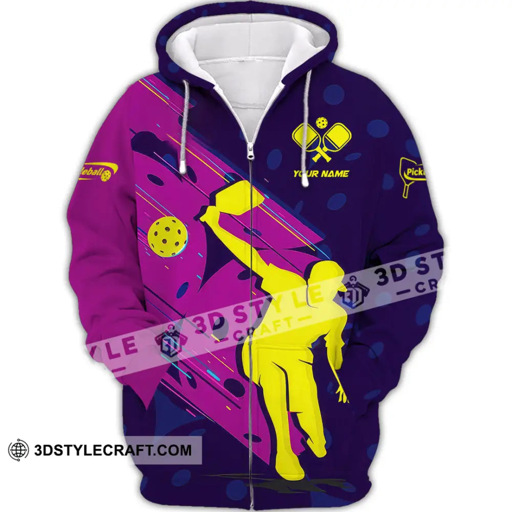 Unisex Shirt - Custom Name Pickleball Purple Yellow Zipper Hoodie / S T-Shirt