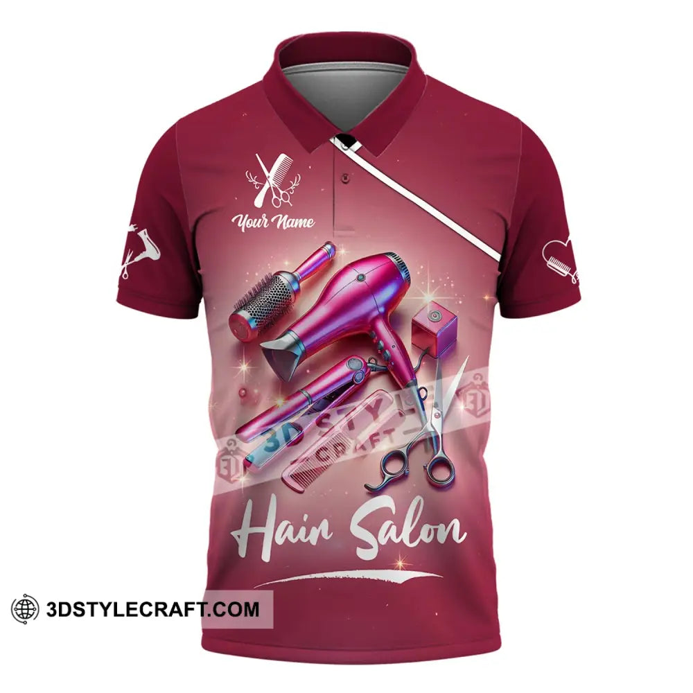 Unisex Shirt - Custom Name Pink Hair Salon Polo / S T-Shirt