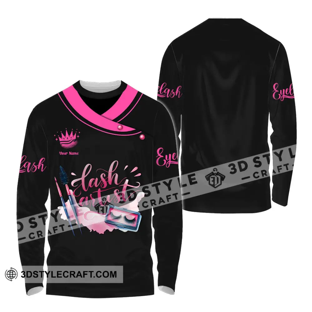 Unisex Shirt - Custom Name Pink Lash Artist Long Sleeve / S T-Shirt