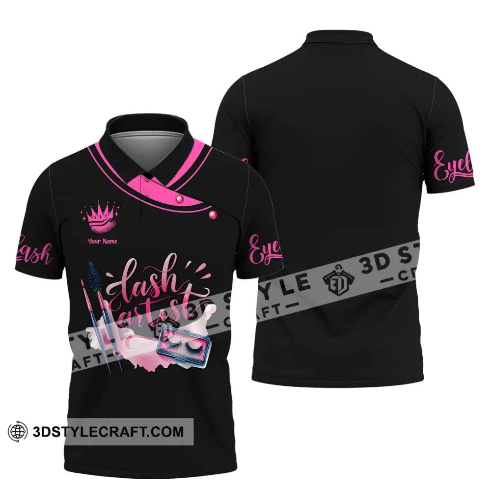 Unisex Shirt - Custom Name Pink Lash Artist Polo / S T-Shirt