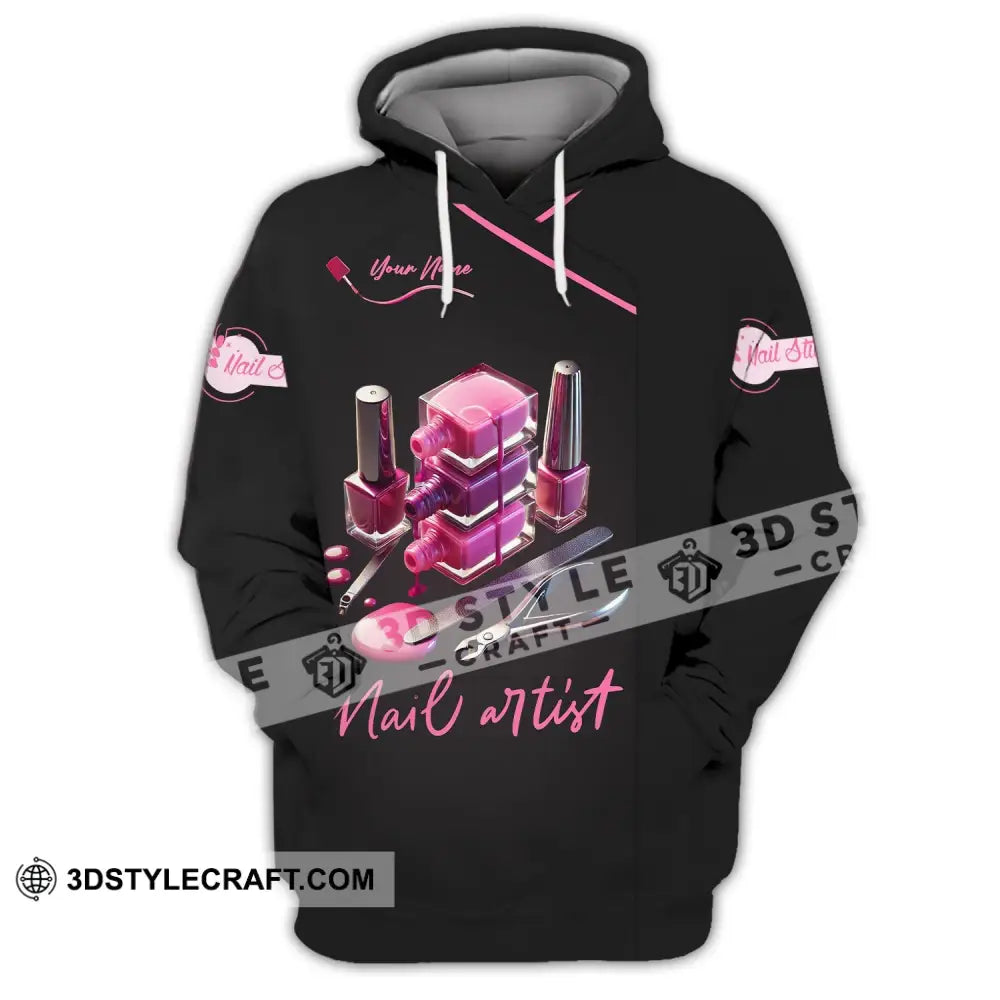 Unisex Shirt - Custom Name Pink Nail Artist Hoodie / S T-Shirt