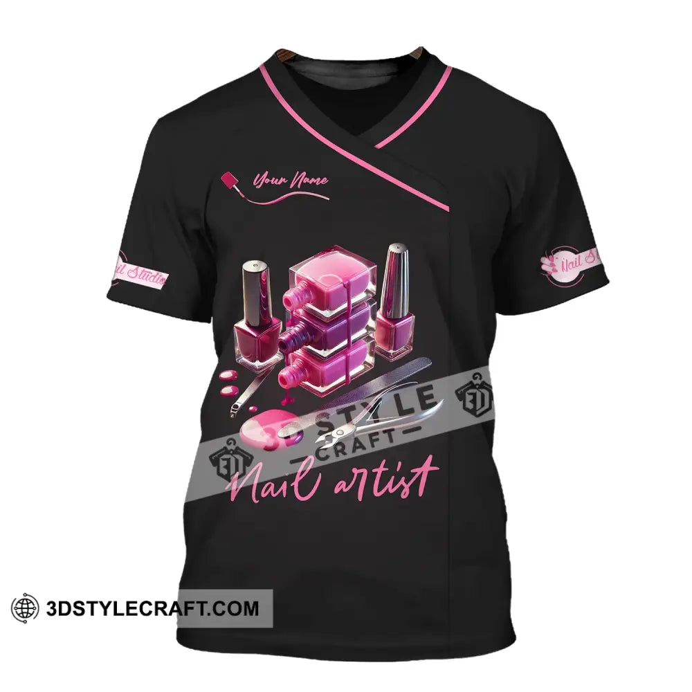 Unisex Shirt - Custom Name Pink Nail Artist T-Shirt / S T-Shirt