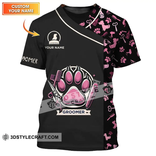 Unisex Shirt - Custom Name Shirt, Pink Paw Groomer style option 1