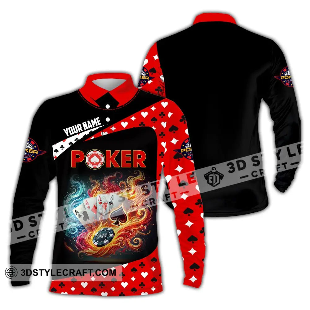 Unisex Shirt - Custom Name Poker Heart Long Sleeve Polo / S T-Shirt