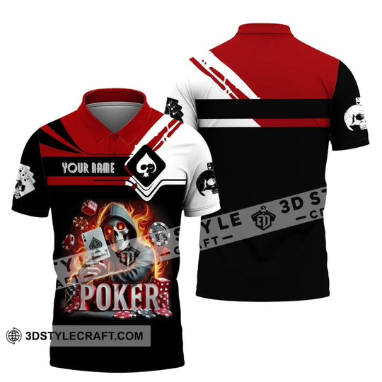 Unisex Shirt, Custom Name Poker Skull Shirt, Poker Hoodie Shirt Polo Long Sleeve Shirt style option 4