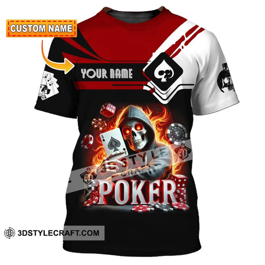 Unisex Shirt Custom Name Poker Skull Hoodie Polo Long Sleeve T-Shirt
