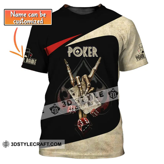 Unisex Shirt Custom Name Poker T-Shirt Skull Hand Casino Gift