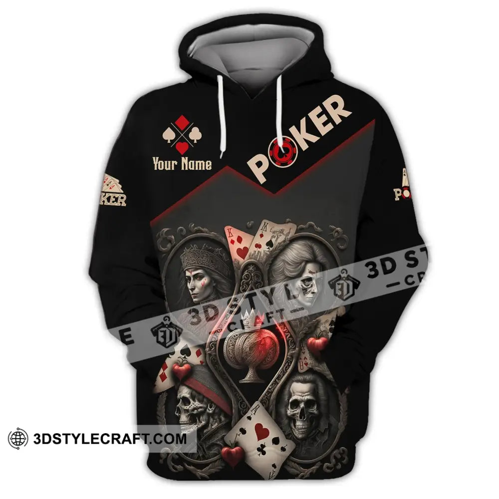 Unisex Shirt Custom Name Poker T-Shirt Skull King Queen Casino Gift Hoodie / S