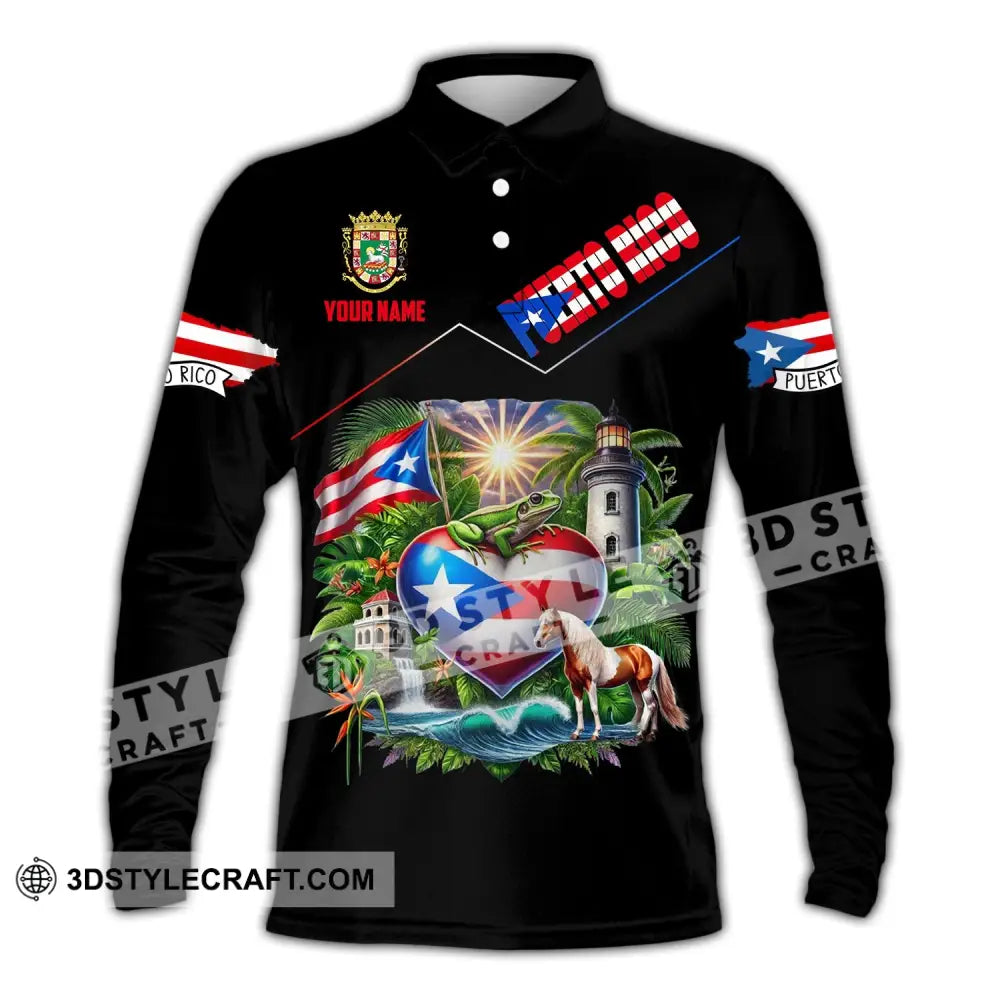 Unisex Shirt Custom Name Puerto Rico Polo Long Sleeve Gift / S T-Shirt