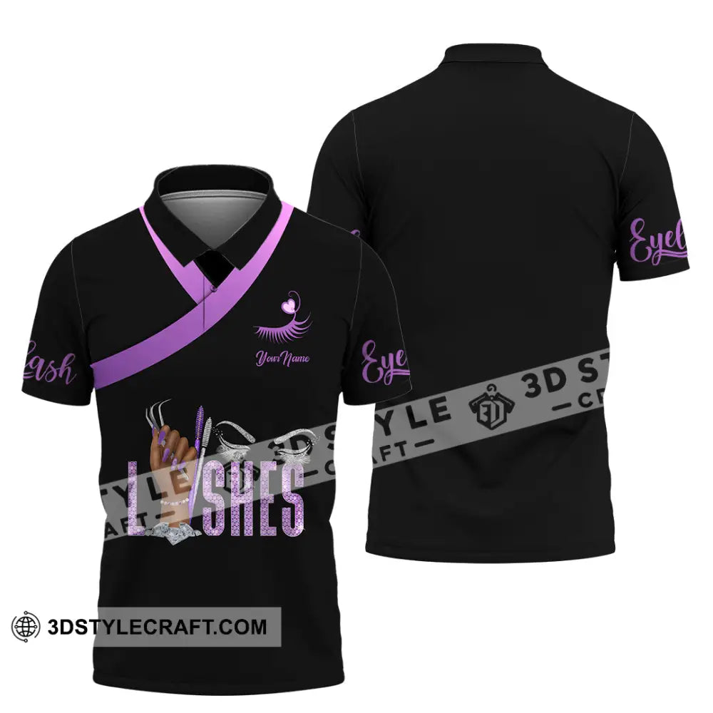 Unisex Shirt - Custom Name Purple Lashes Polo / S T-Shirt