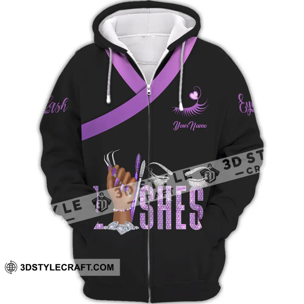 Unisex Shirt - Custom Name Purple Lashes Zipper Hoodie / S T-Shirt