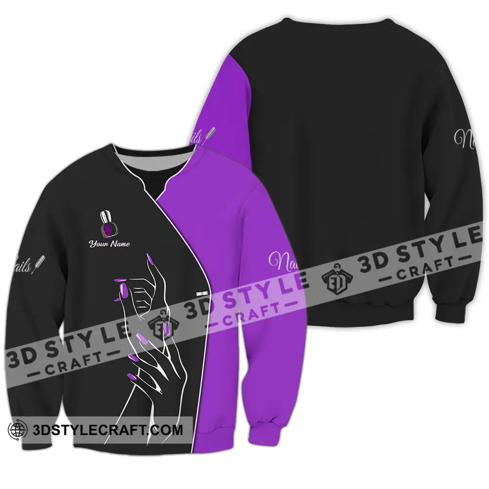 Unisex Shirt - Custom Name Purple Nails Long Sleeve / S T-Shirt