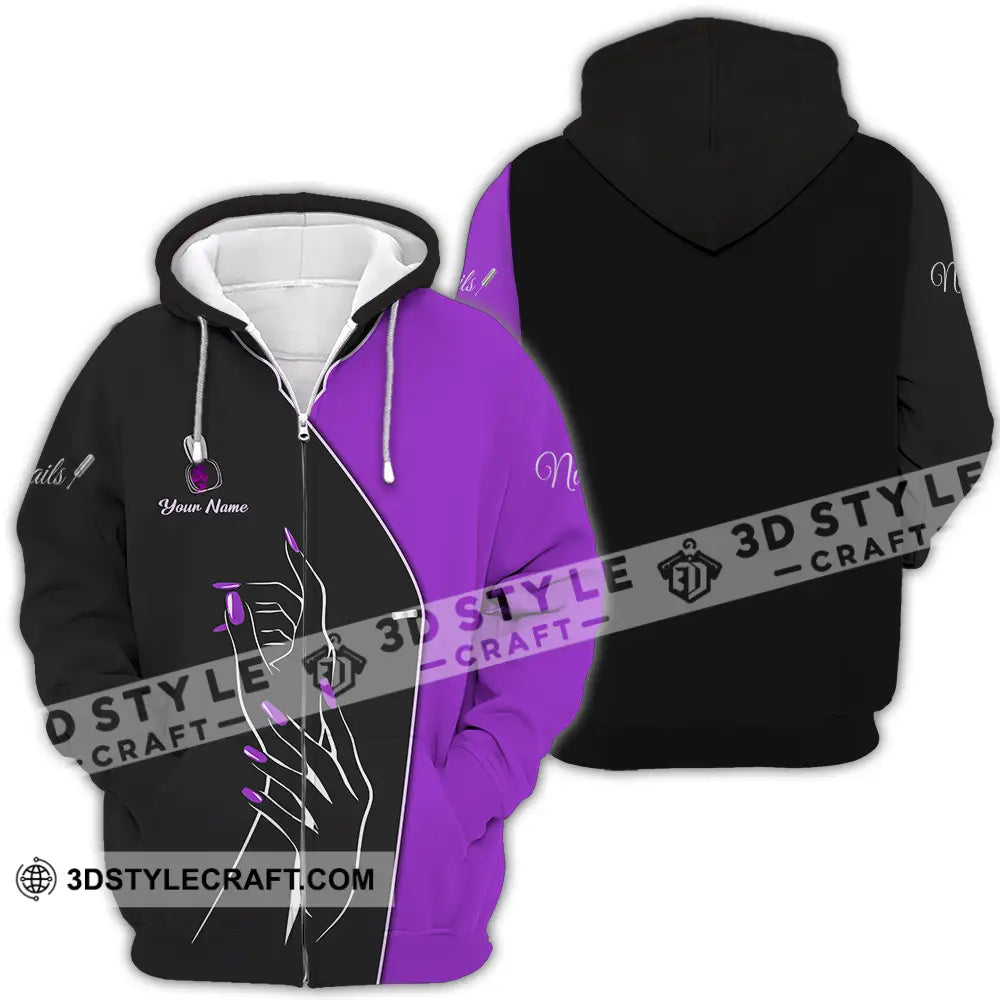 Unisex Shirt - Custom Name Purple Nails Zipper Hoodie / S T-Shirt