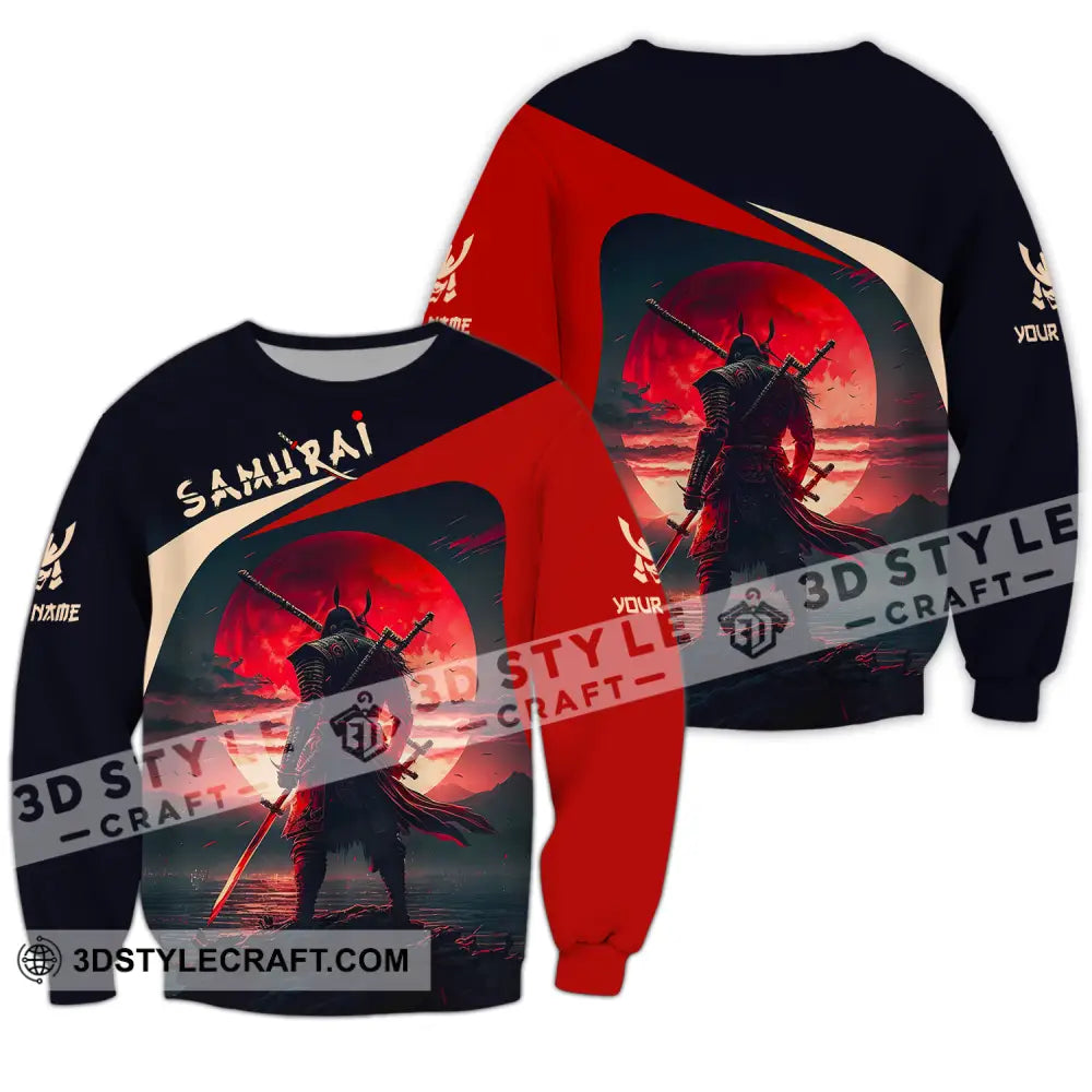 Unisex Shirt - Custom Name Samurai Red Black Long Sleeve / S T-Shirt