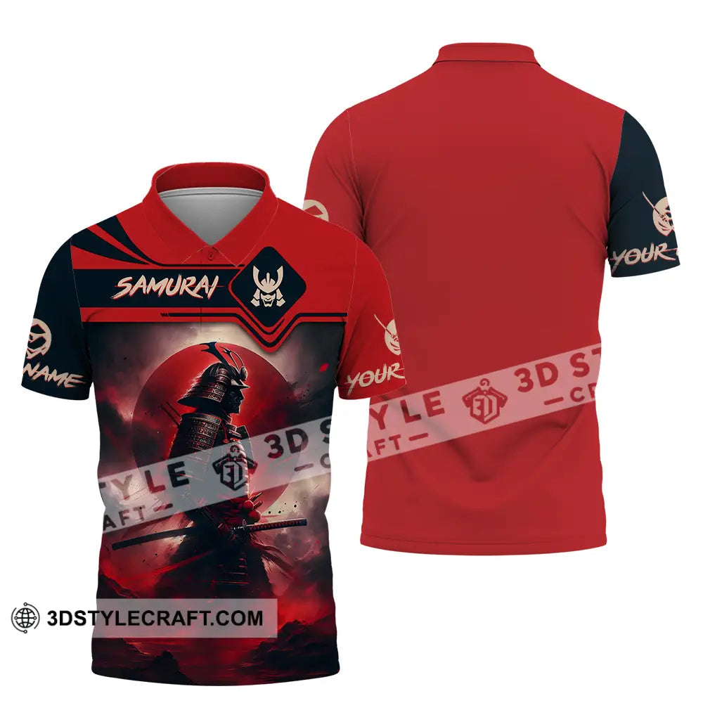 Unisex Shirt - Custom Name Samurai Red Moon Polo / S T-Shirt