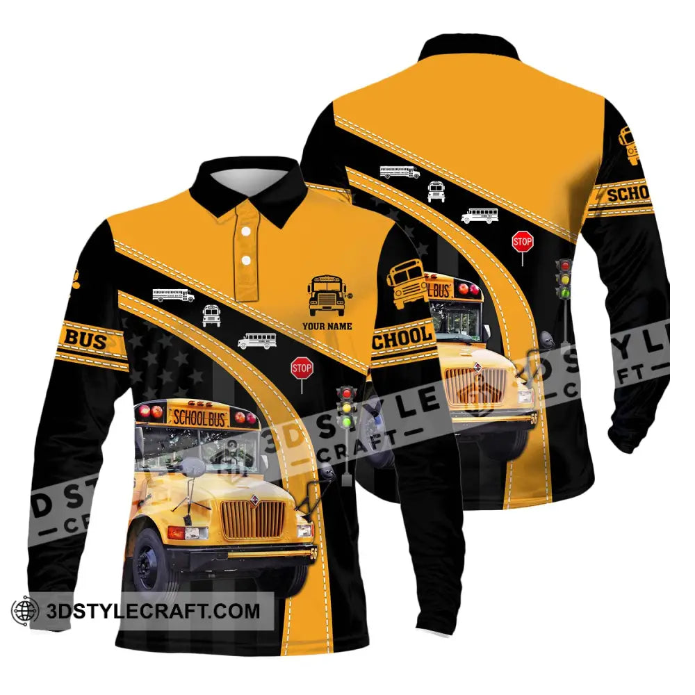 Unisex Shirt - Custom Name School Bus Long Sleeve Polo / S T-Shirt