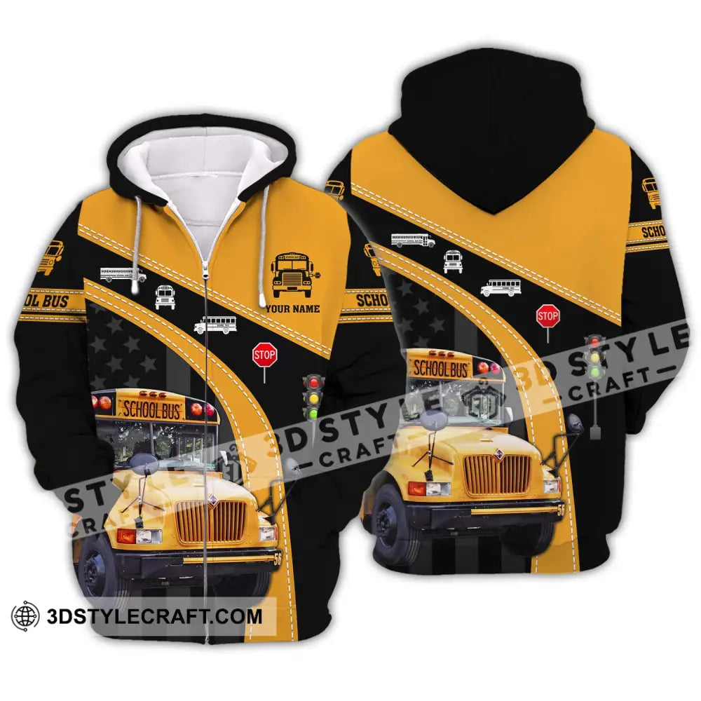 Unisex Shirt - Custom Name School Bus Zipper Hoodie / S T-Shirt