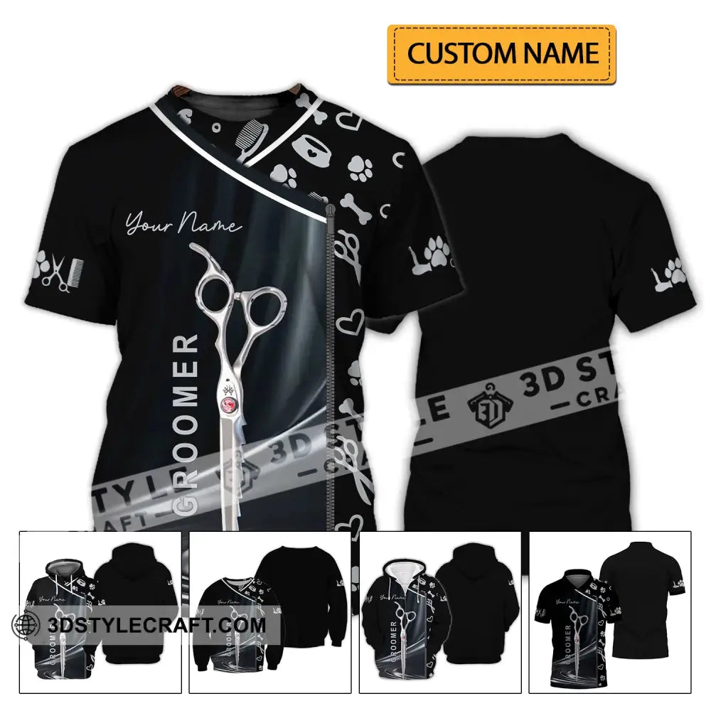 Unisex Shirt - Custom Name Scissors Groomer T-Shirt