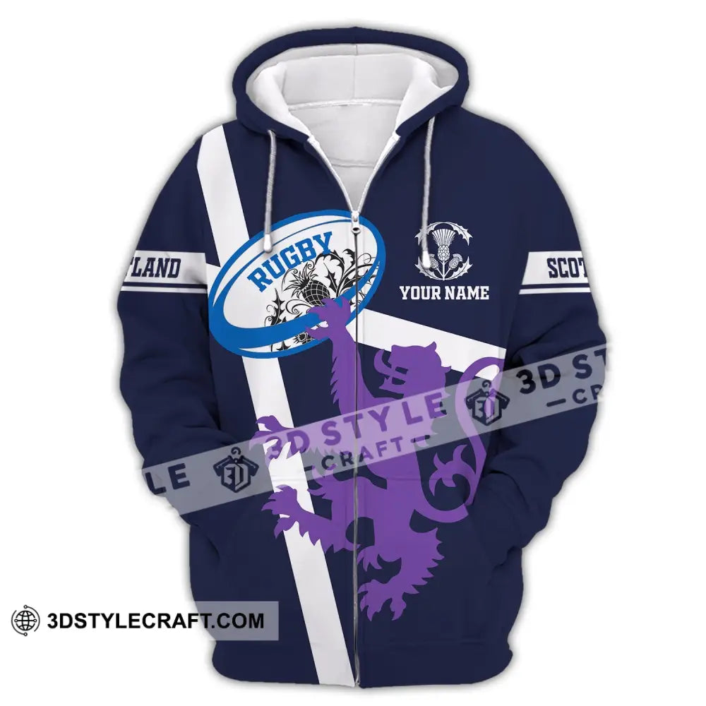 Unisex Shirt Custom Name Scotland Hoodie Rugby Lover T-Shirt Zipper / S