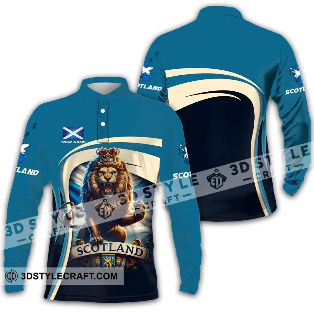 Unisex Shirt - Custom Name Scotland Lion Long Sleeve Polo / S T-Shirt