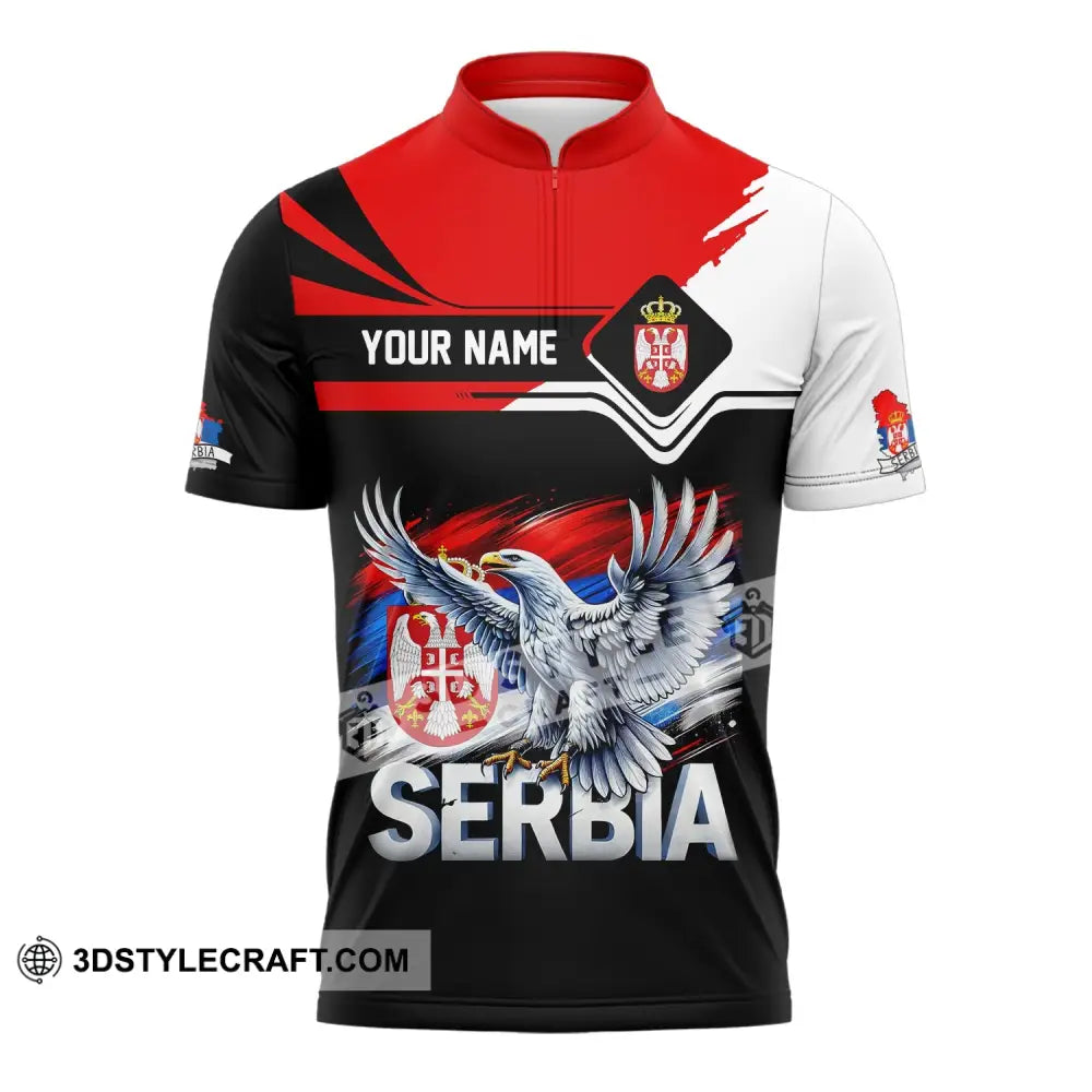 Unisex Shirt Custom Name Serbia Polo Long Sleeve Gift Zipper / S T-Shirt