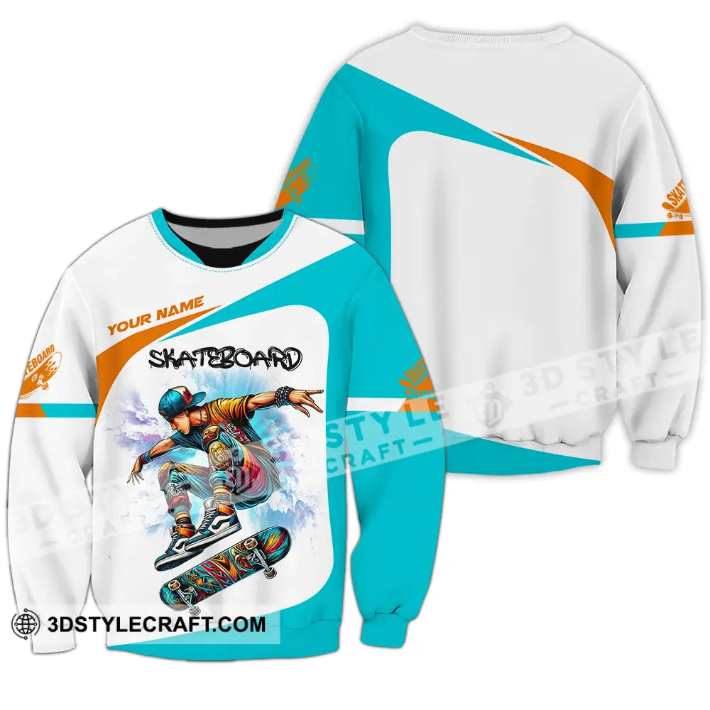 Unisex Shirt - Custom Name Skateboarding Player Light Sport Playing Long Sleeve / S T-Shirt