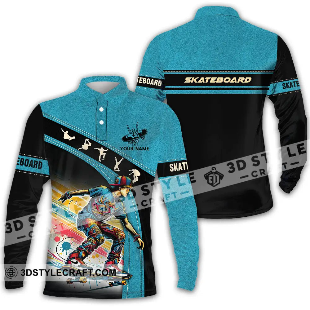 Unisex Shirt - Custom Name Skateboarding Player Sport Long Sleeve Polo / S T-Shirt