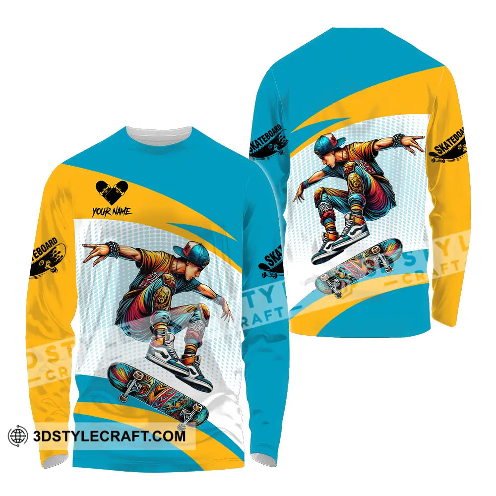 Unisex Shirt - Custom Name Skateboarding Player Sport Playing Long Sleeve / S T-Shirt