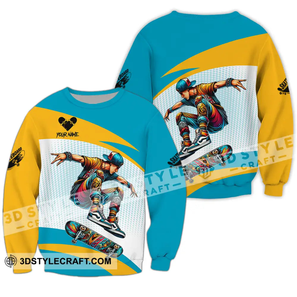 Unisex Shirt - Custom Name Skateboarding Player Sport Playing Long Sleeve / S T-Shirt