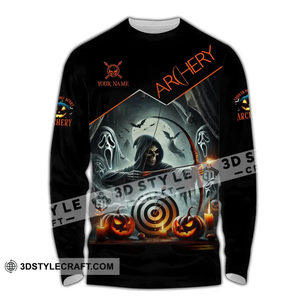 Unisex Shirt - Custom Name Skull Archery Target Long Sleeve / S T-Shirt