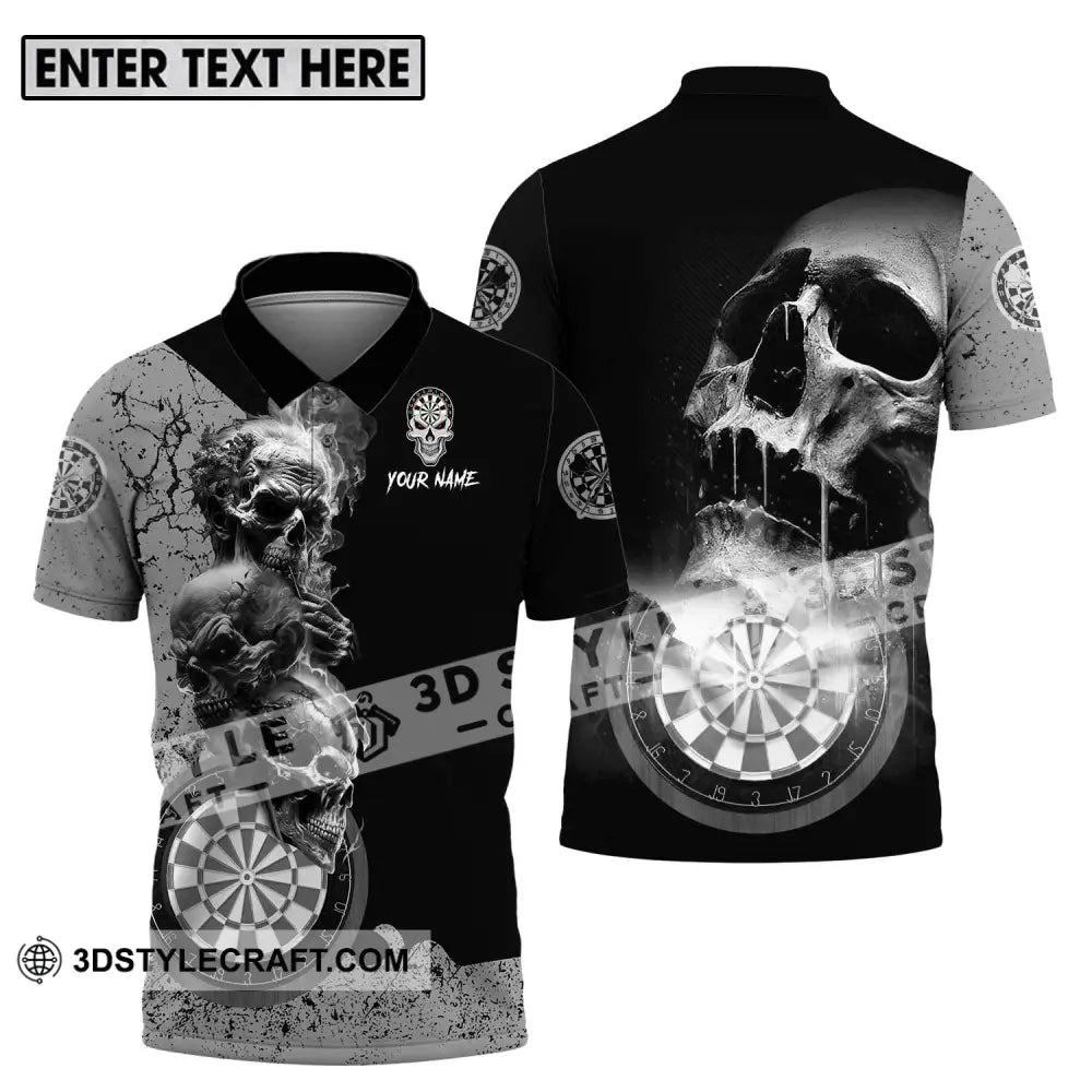 Unisex Shirt - Custom Name Smoking Skull Darts Polo / S T-Shirt