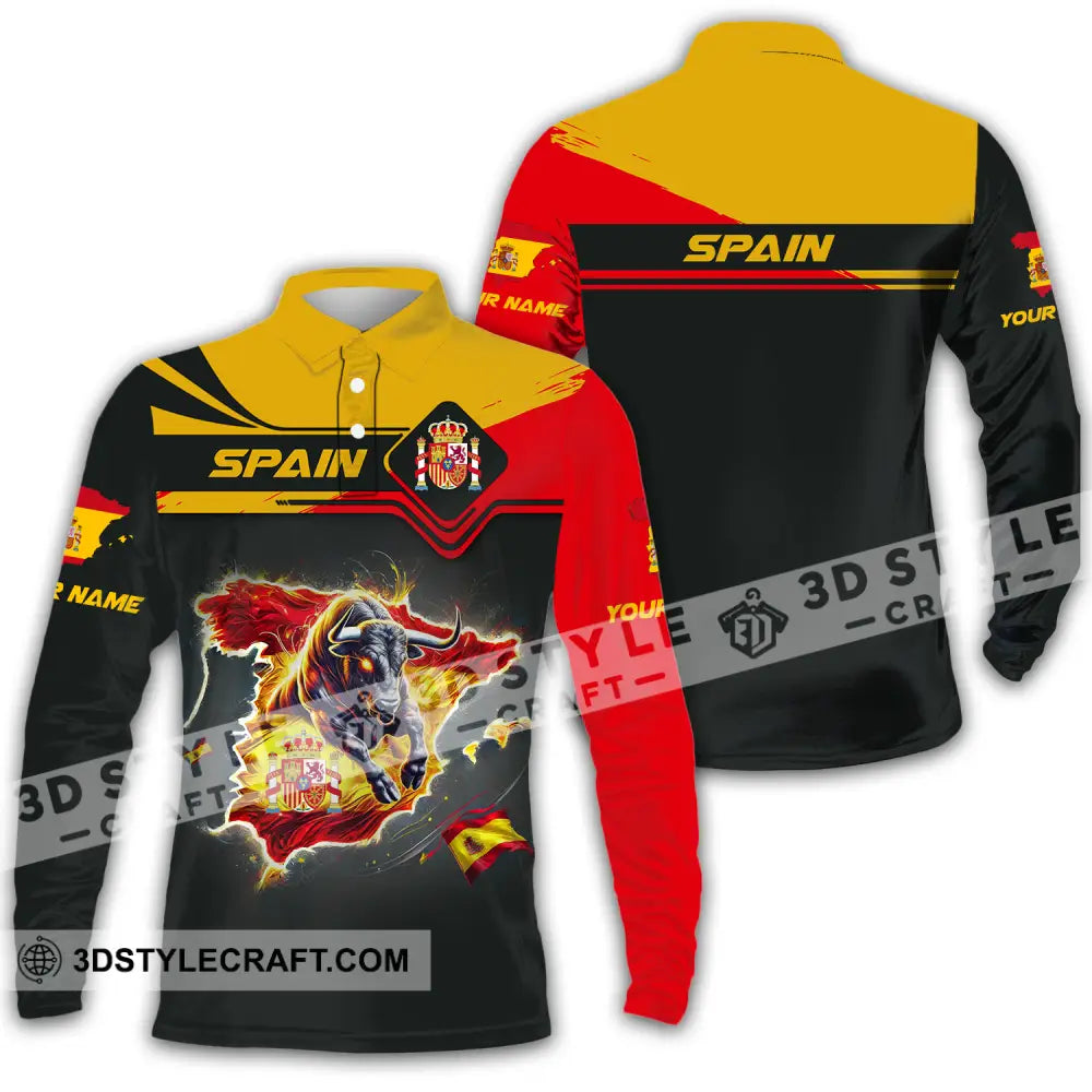 Unisex Shirt - Custom Name Spain Team Lover Map Long Sleeve Polo / S T-Shirt