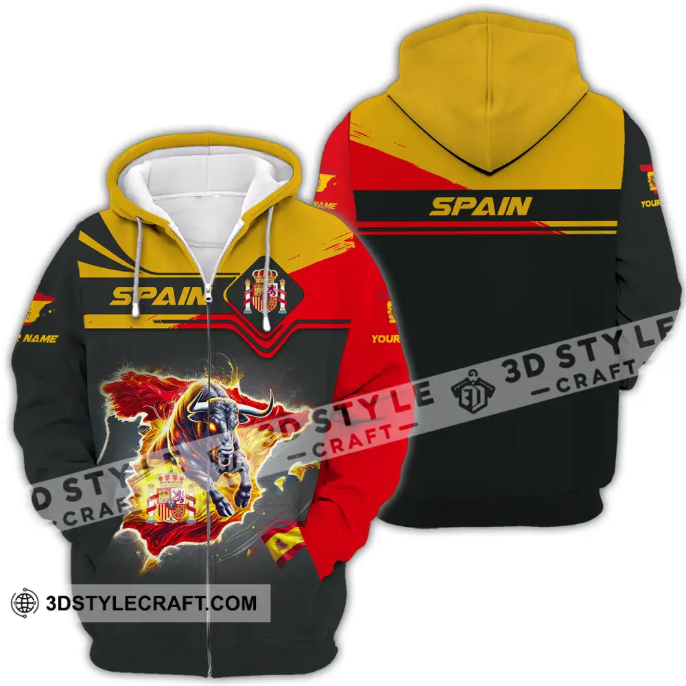 Unisex Shirt - Custom Name Spain Team Lover Map Zipper Hoodie / S T-Shirt