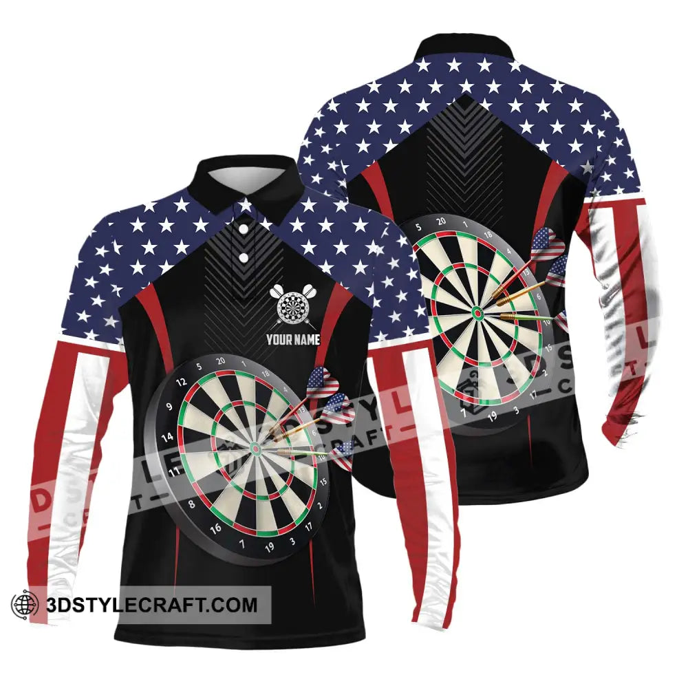 Unisex Shirt - Custom Name Sport America Darts Long Sleeve Polo / S T-Shirt