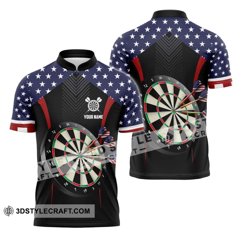 Unisex Shirt - Custom Name Sport America Darts Zipper Polo / S T-Shirt