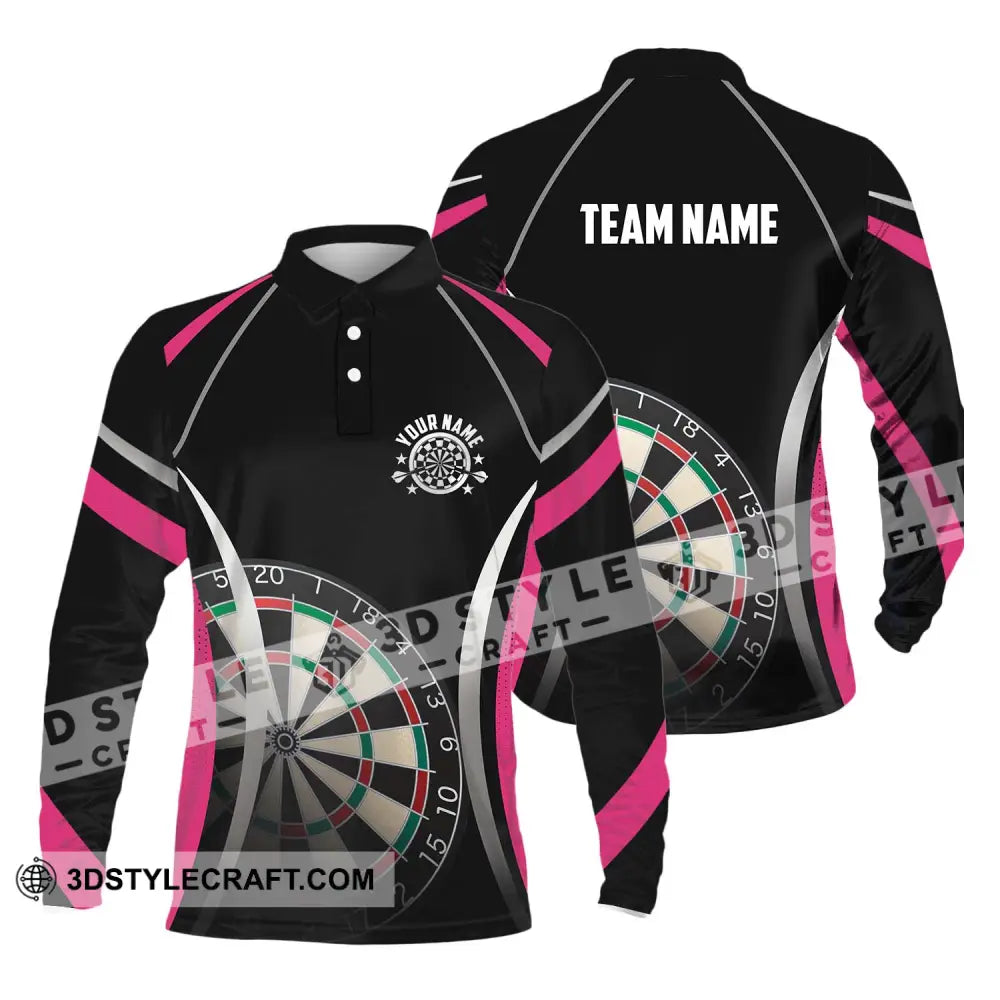 Unisex Shirt - Custom Name Sport Black Pink Darts Long Sleeve Polo / S T-Shirt