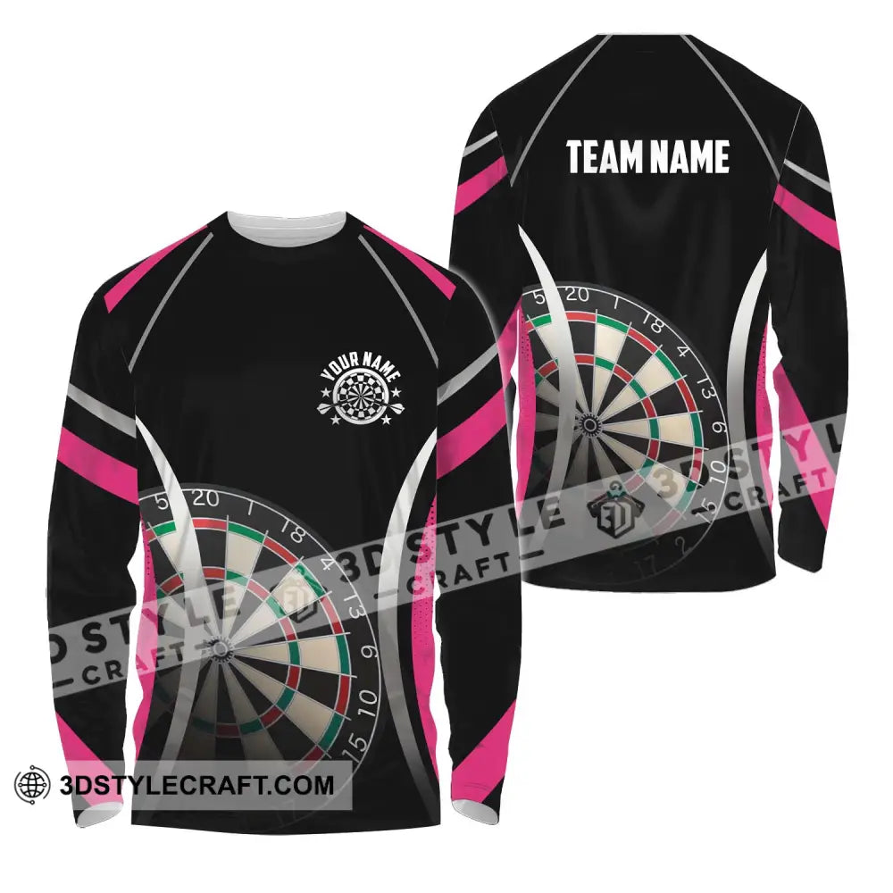 Unisex Shirt - Custom Name Sport Black Pink Darts Long Sleeve / S T-Shirt