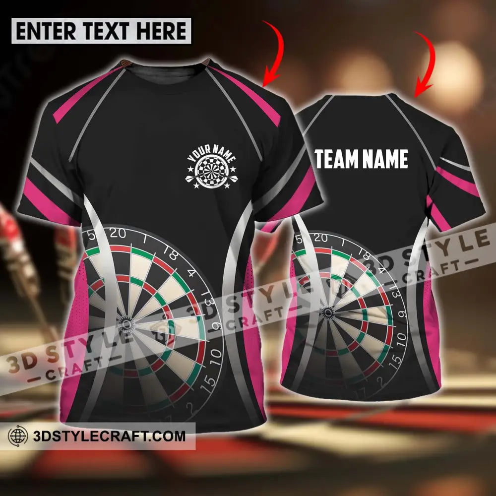 Unisex Shirt - Custom Name Sport Black Pink Darts T-Shirt