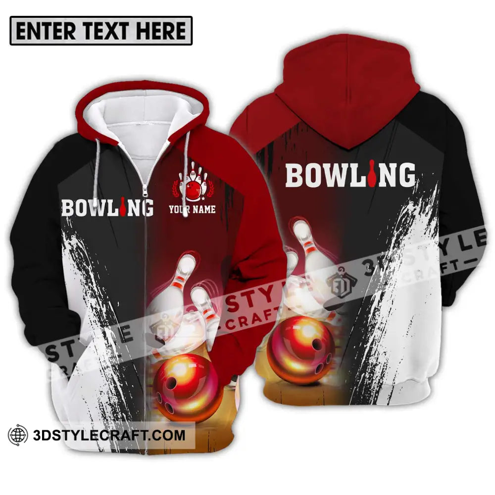 Unisex Shirt - Custom Name Sport Bowling Red Ball Zipper Hoodie / S T-Shirt