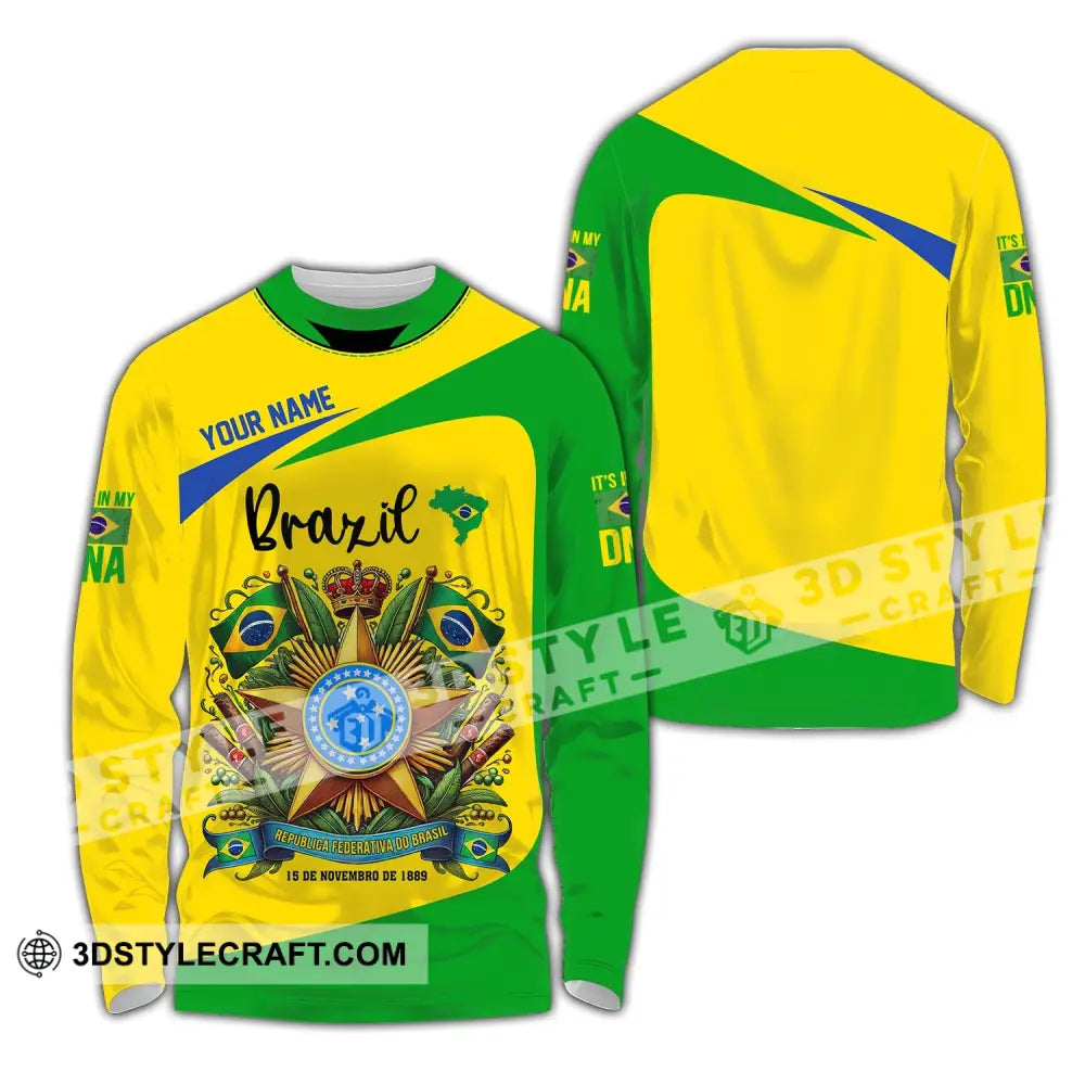 Unisex Shirt - Custom Name Sport Brazil It’s My Dna Long Sleeve / S T-Shirt