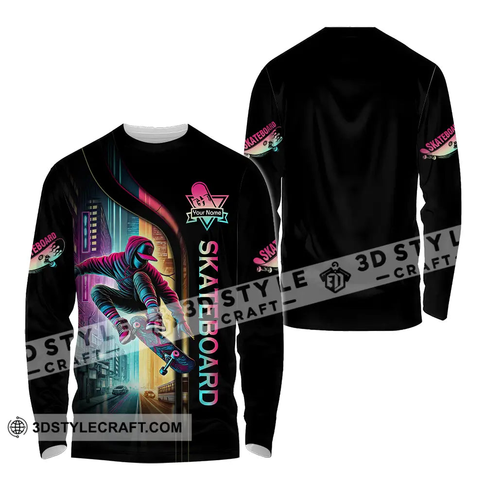 Unisex Shirt - Custom Name Sport Colorful Street Skateboard Long Sleeve / S T-Shirt