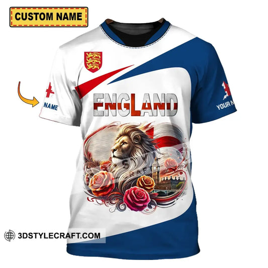 Unisex Shirt - Custom Name Sport England Lion Roses T-Shirt