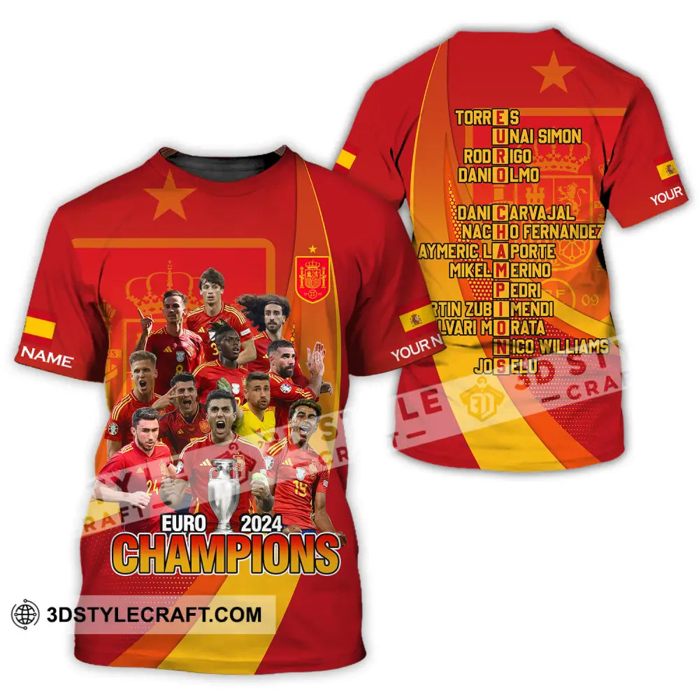 Unisex Shirt - Custom Name Sport Euro 2024 Champion Spain T-Shirt / S T-Shirt