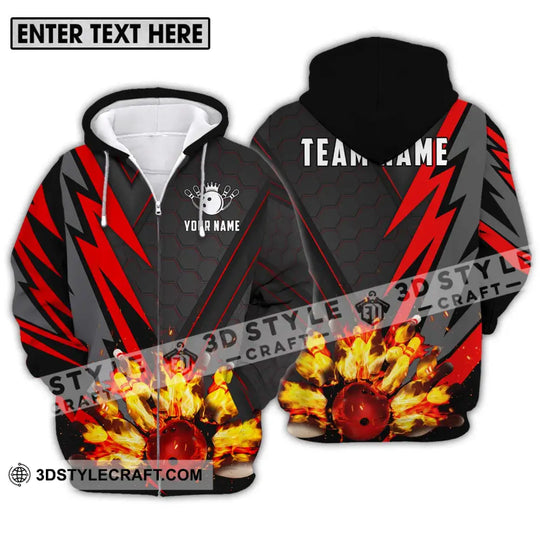 Unisex Shirt - Custom Name Sport Shirt, Fire Bowling Pins And Ball style option 2