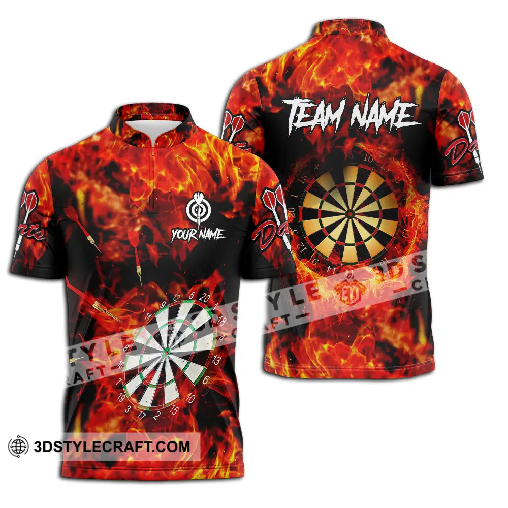 Unisex Shirt - Custom Name Sport Fire Darts Zipper Polo / S T-Shirt