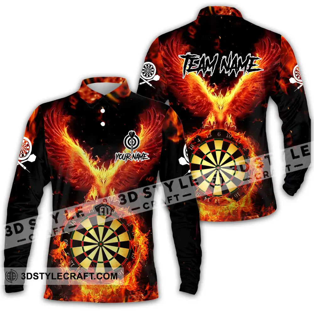 Unisex Shirt - Custom Name Sport Fire Eagle Darts Player Long Sleeve Polo / S T-Shirt