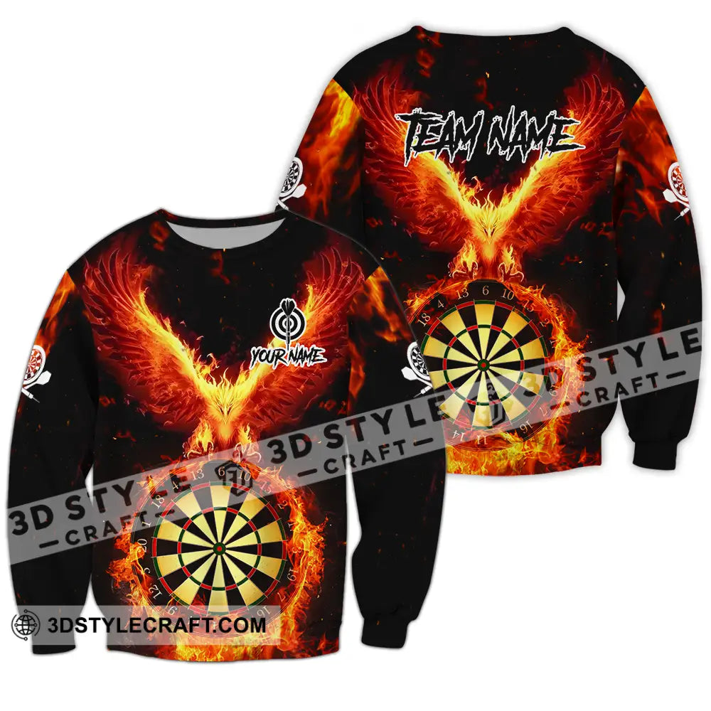 Unisex Shirt - Custom Name Sport Fire Eagle Darts Player Long Sleeve / S T-Shirt