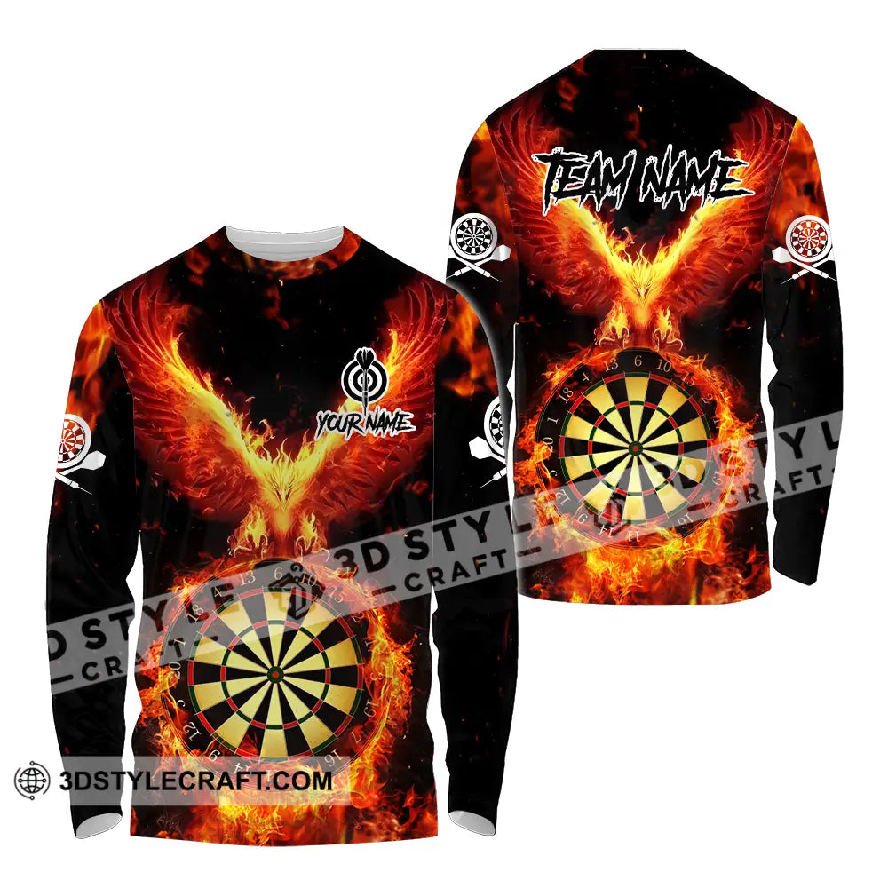 Unisex Shirt - Custom Name Sport Fire Eagle Darts Player Long Sleeve / S T-Shirt