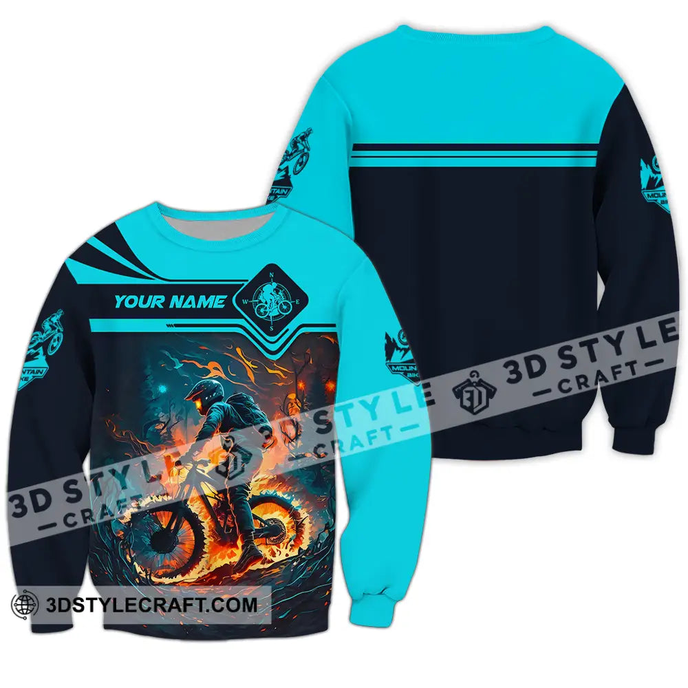 Unisex Shirt - Custom Name Sport Fire Mountain Biker Long Sleeve / S T-Shirt