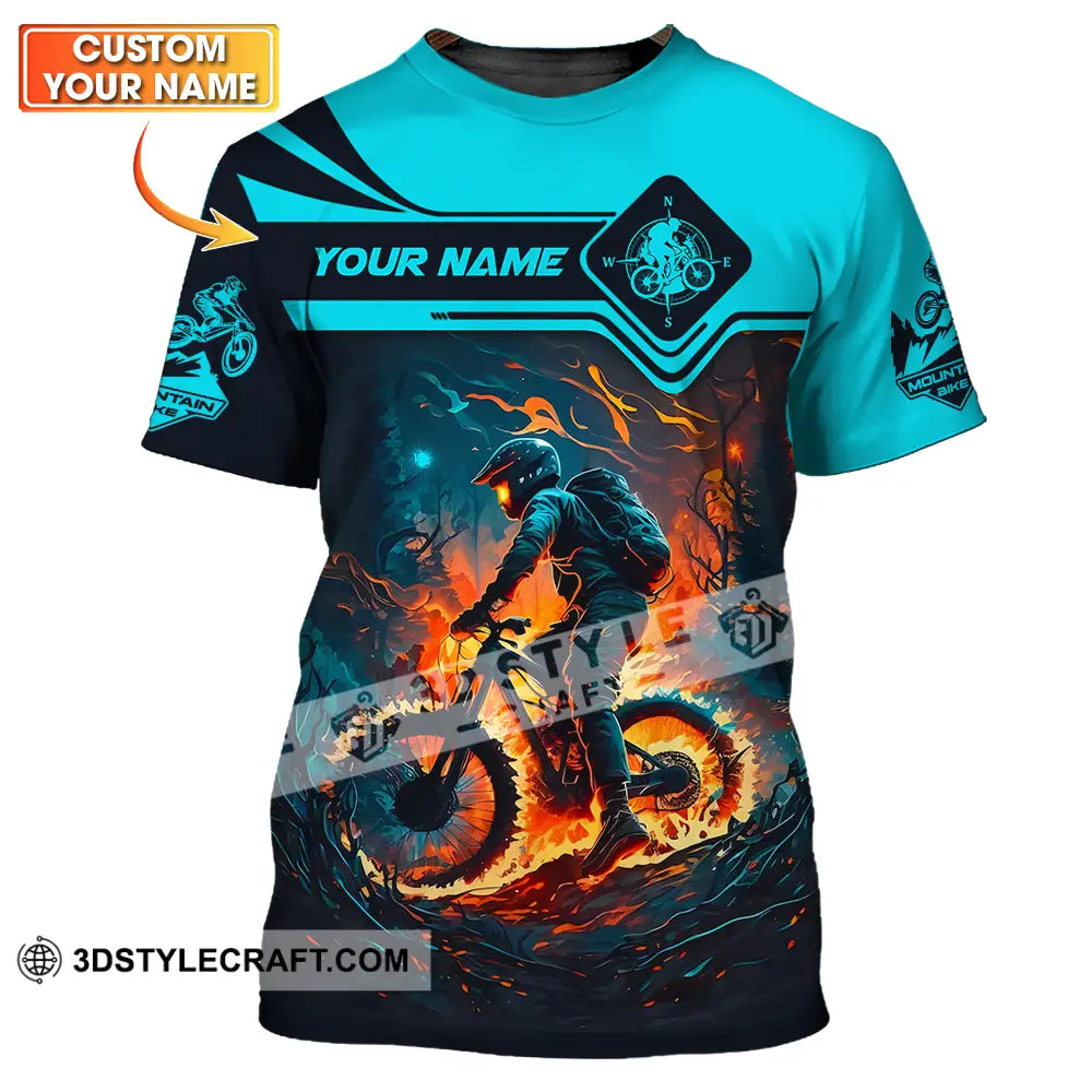 Unisex Shirt - Custom Name Sport Fire Mountain Biker T-Shirt